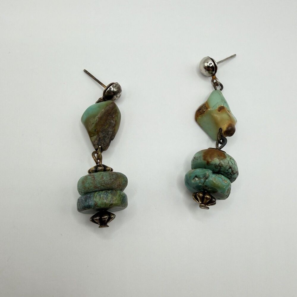 925 Sterling Silver Turquoise Nugget Dangle Earrings Southwestern Boho